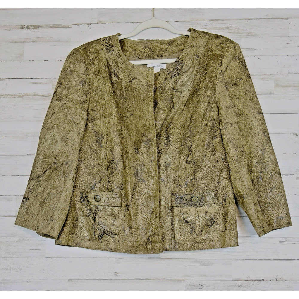 Dressbarn Women’s XL Textured Cardigan Blazer Brown Tan Hook Eye Closure Jacket
